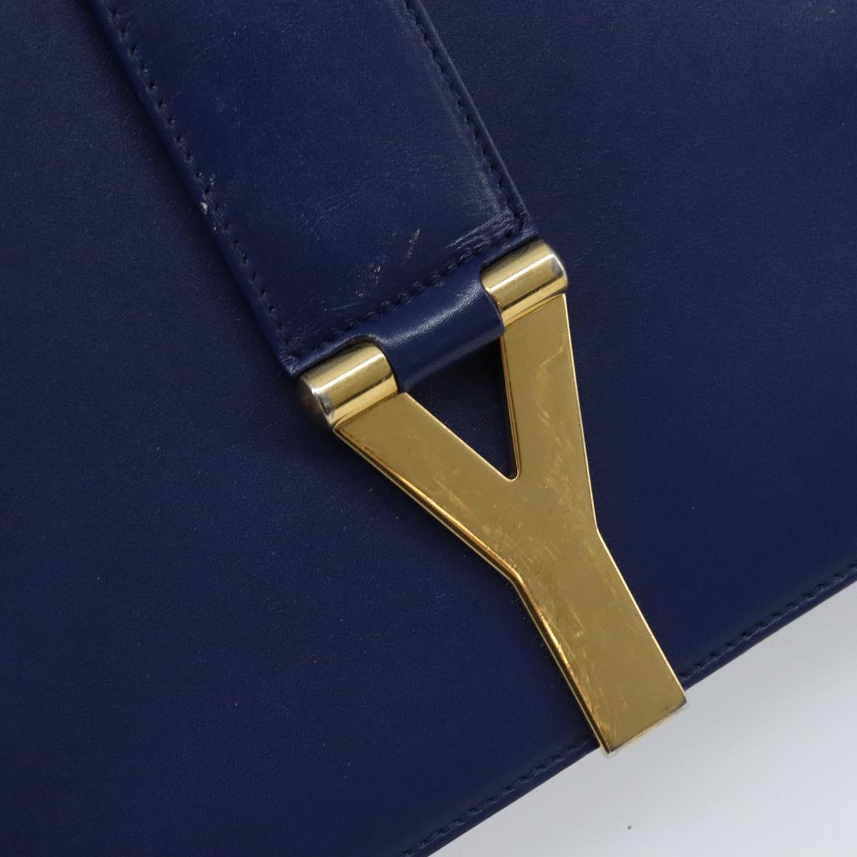 SAINT LAURENT Y Line Shoulder Bag Leather Blue Gold 311214 Auth 172514V