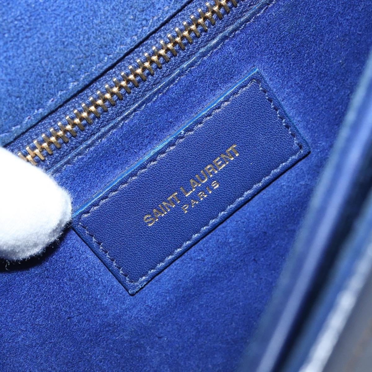 SAINT LAURENT Y Line Shoulder Bag Leather Blue Gold 311214 Auth 172514V