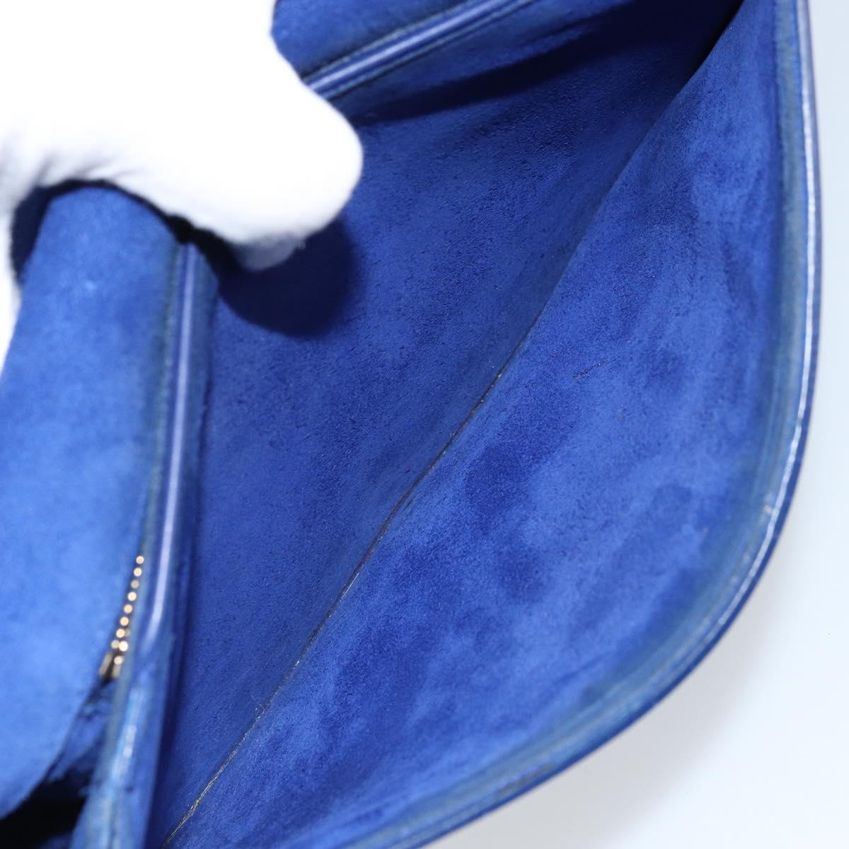 SAINT LAURENT Y Line Shoulder Bag Leather Blue Gold 311214 Auth 172514V