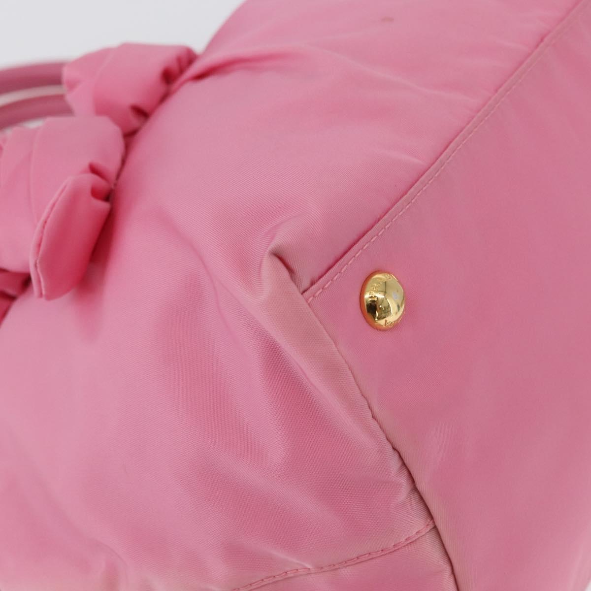 PRADA Hand Bag Nylon Pink Gold Auth 172515A