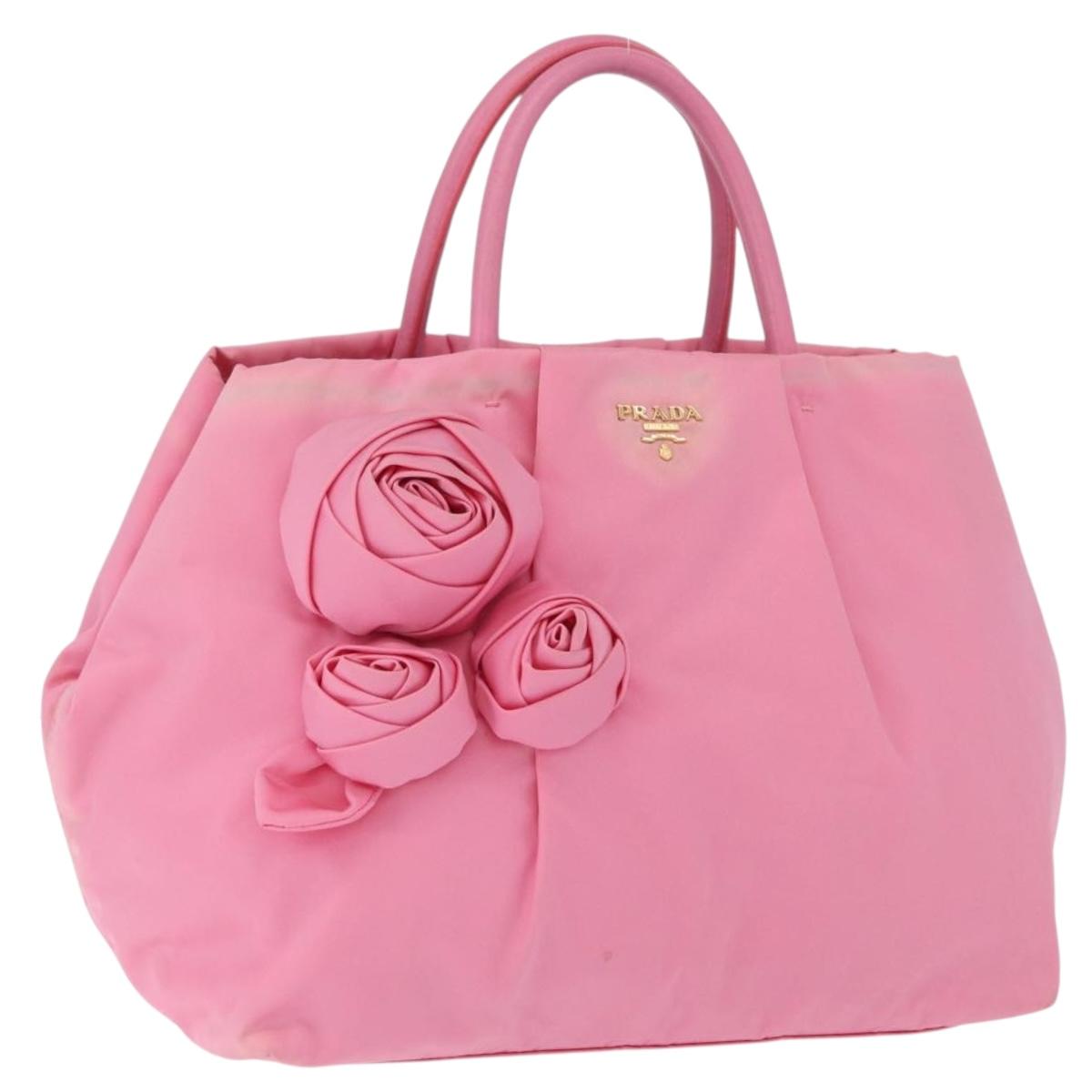 PRADA Hand Bag Nylon Pink Gold Auth 172515A