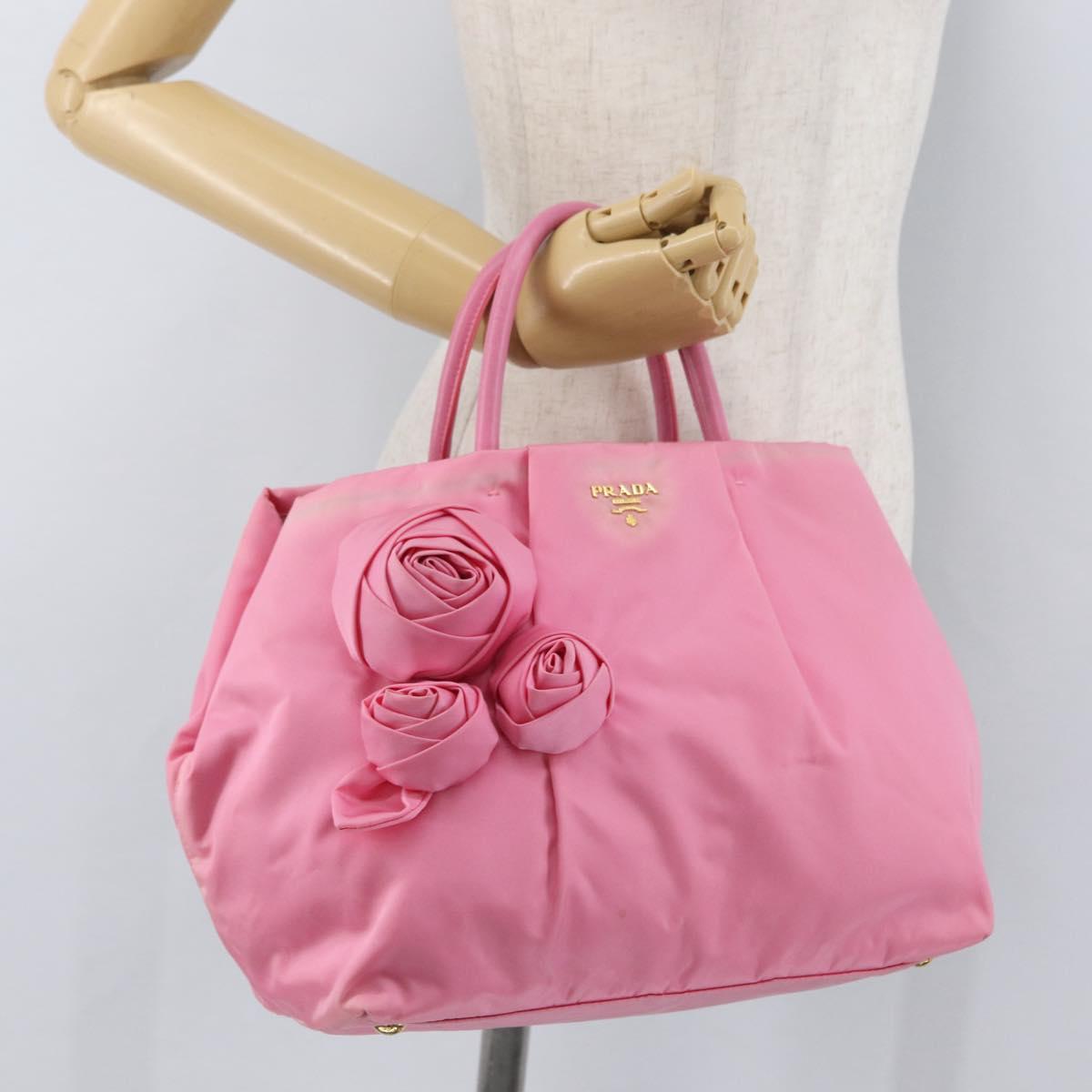 PRADA Hand Bag Nylon Pink Gold Auth 172515A