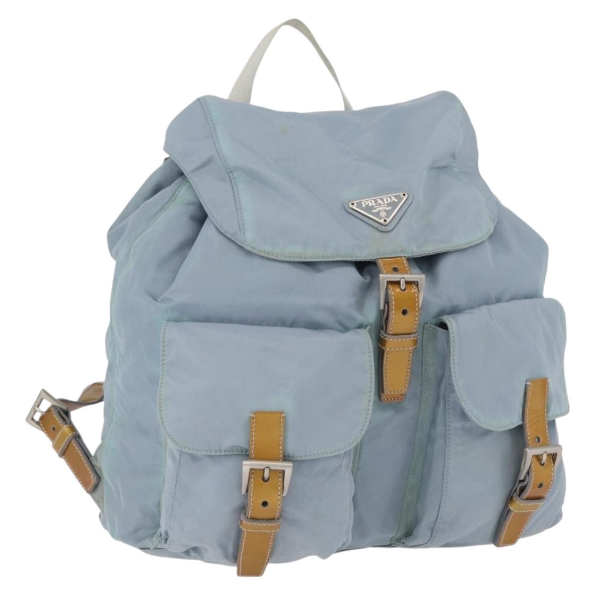PRADA Backpack Nylon Light Blue Silver Auth 172516
