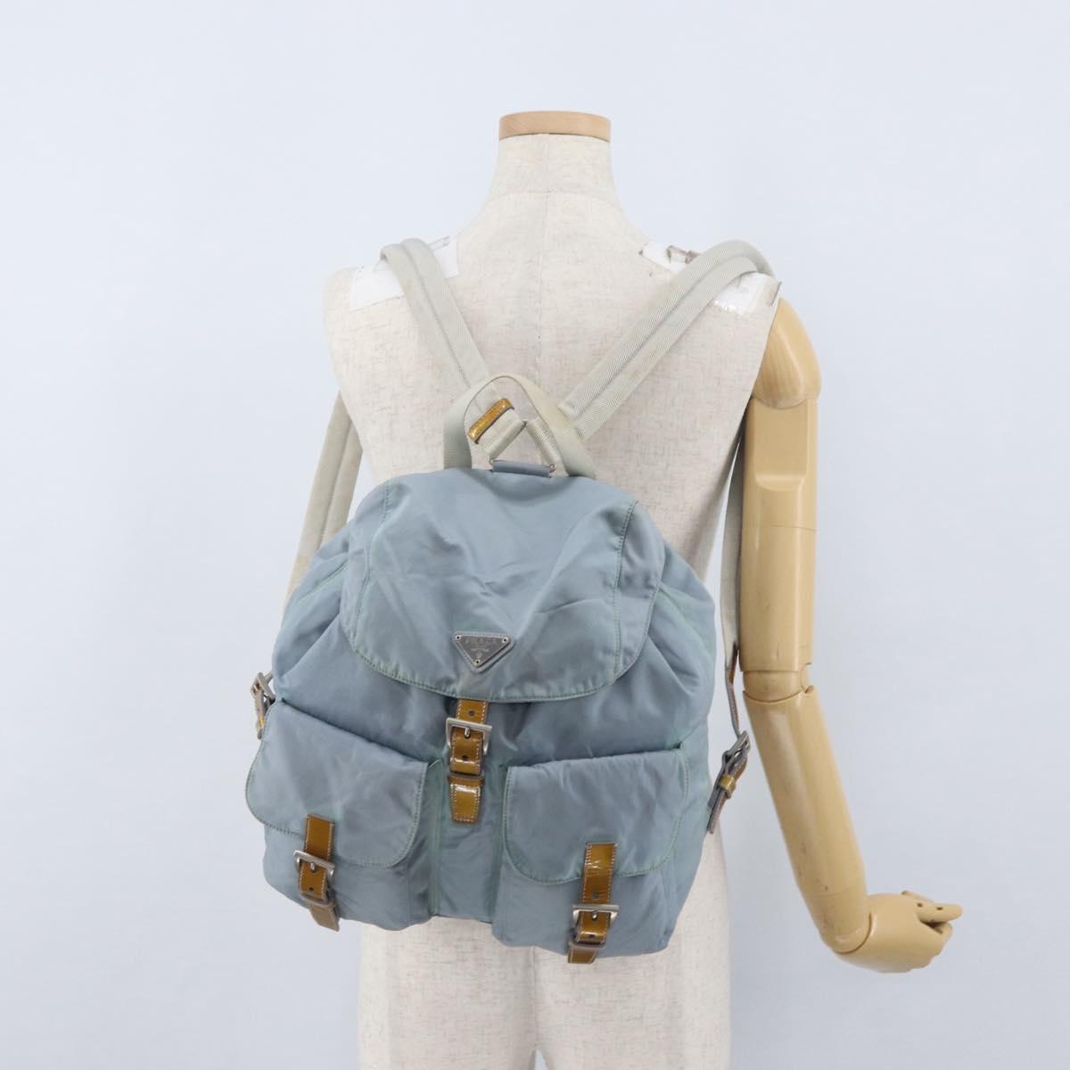 PRADA Backpack Nylon Light Blue Silver Auth 172516