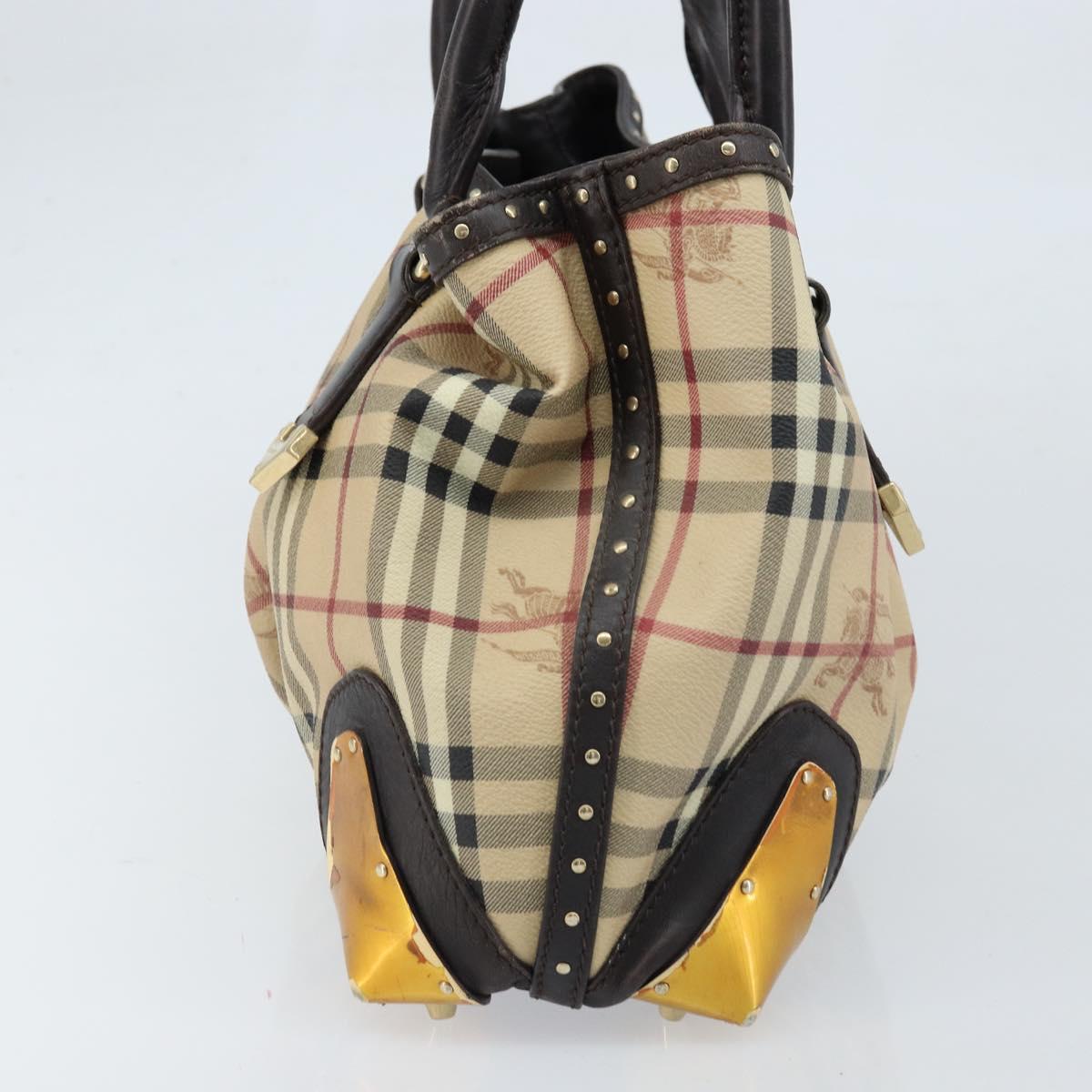 BURBERRY Nova Check Hand Bag PVC Beige Gold Auth 172518