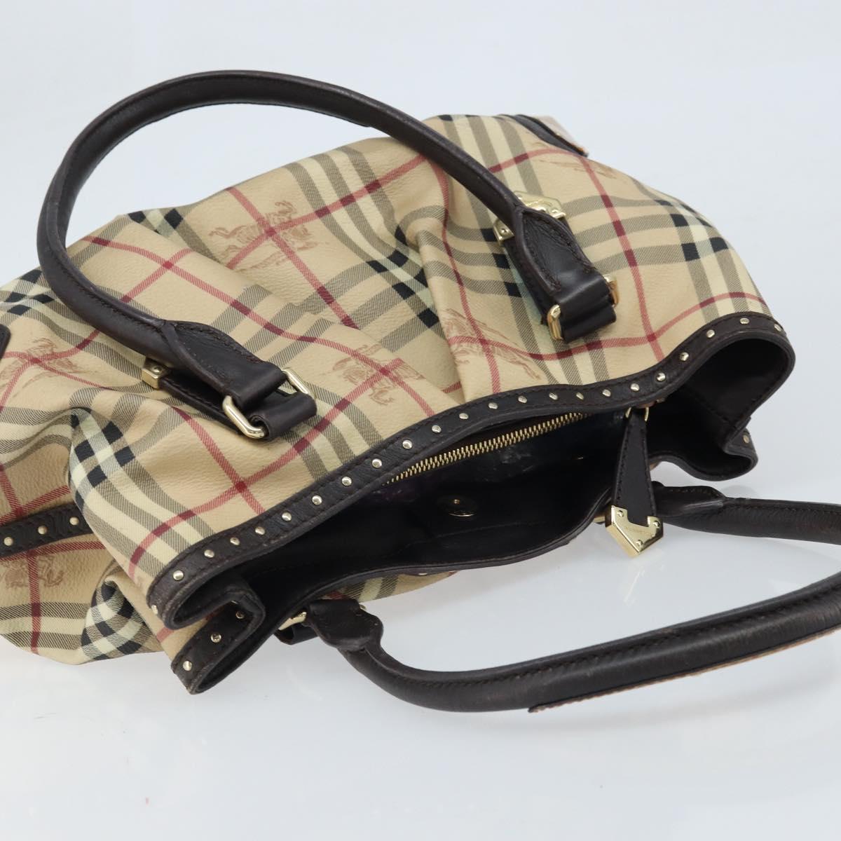 BURBERRY Nova Check Hand Bag PVC Beige Gold Auth 172518