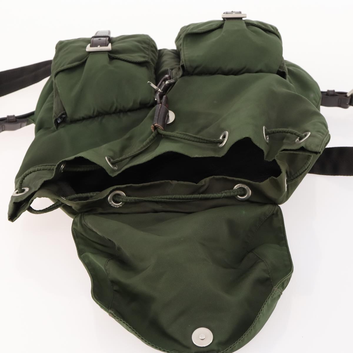 PRADA Backpack Nylon Green Silver Auth 172520