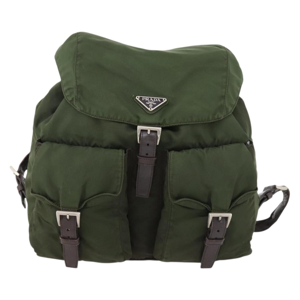 PRADA Backpack Nylon Green Silver Auth 172520