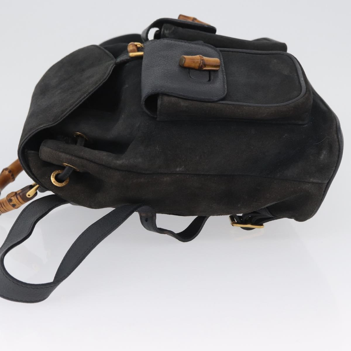 GUCCI Bamboo Backpack Suede Leather Black Gold 003 2058 0016 Auth 172522