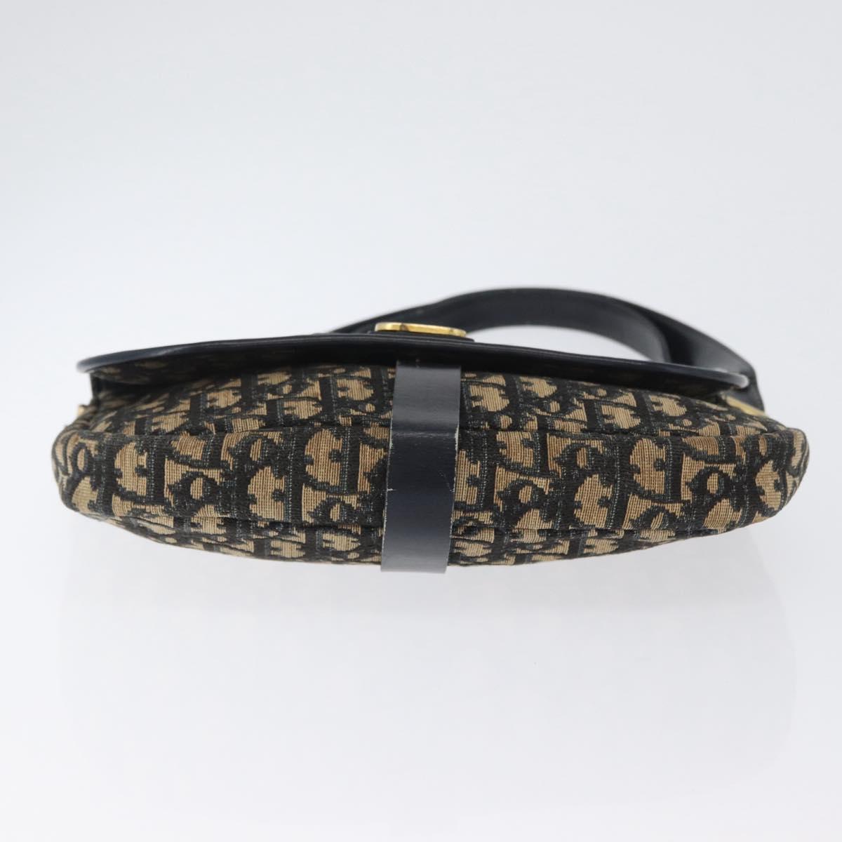 Christian Dior Trotter Canvas Shoulder Bag Navy Gold Auth 172525