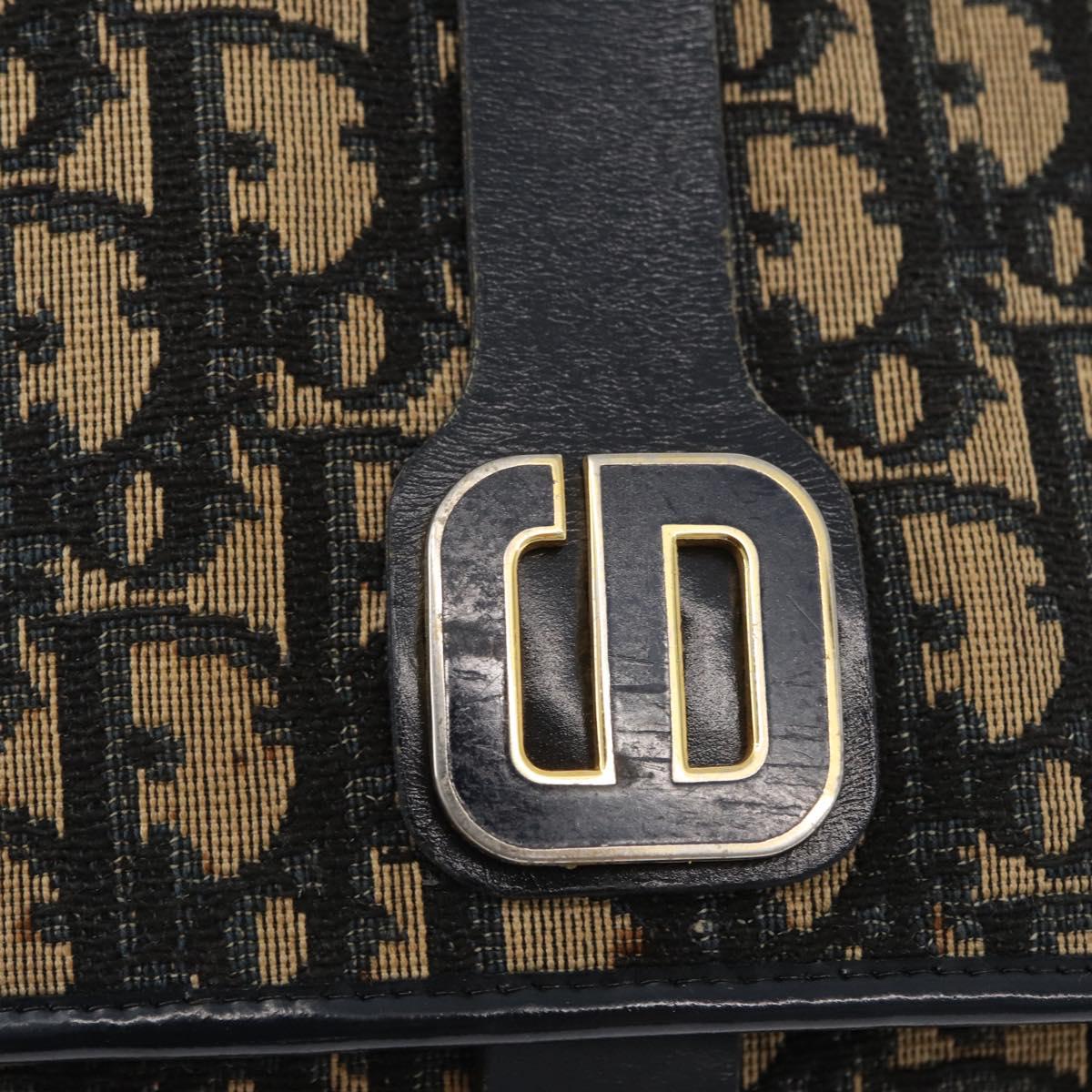 Christian Dior Trotter Canvas Shoulder Bag Navy Gold Auth 172525