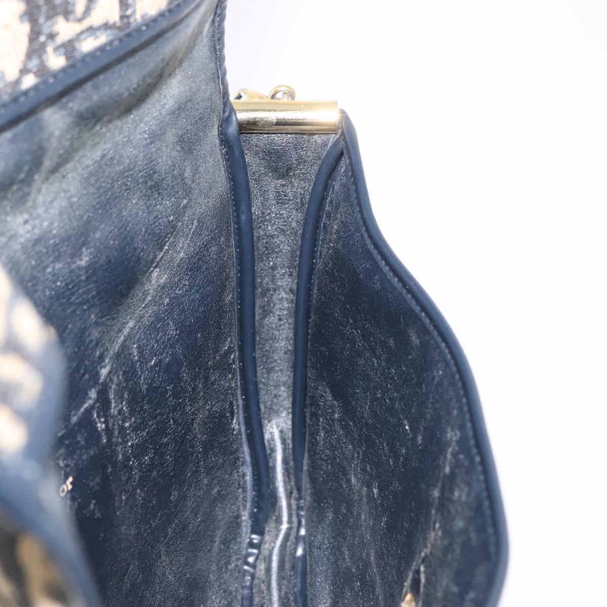 Christian Dior Trotter Canvas Shoulder Bag Navy Gold Auth 172525