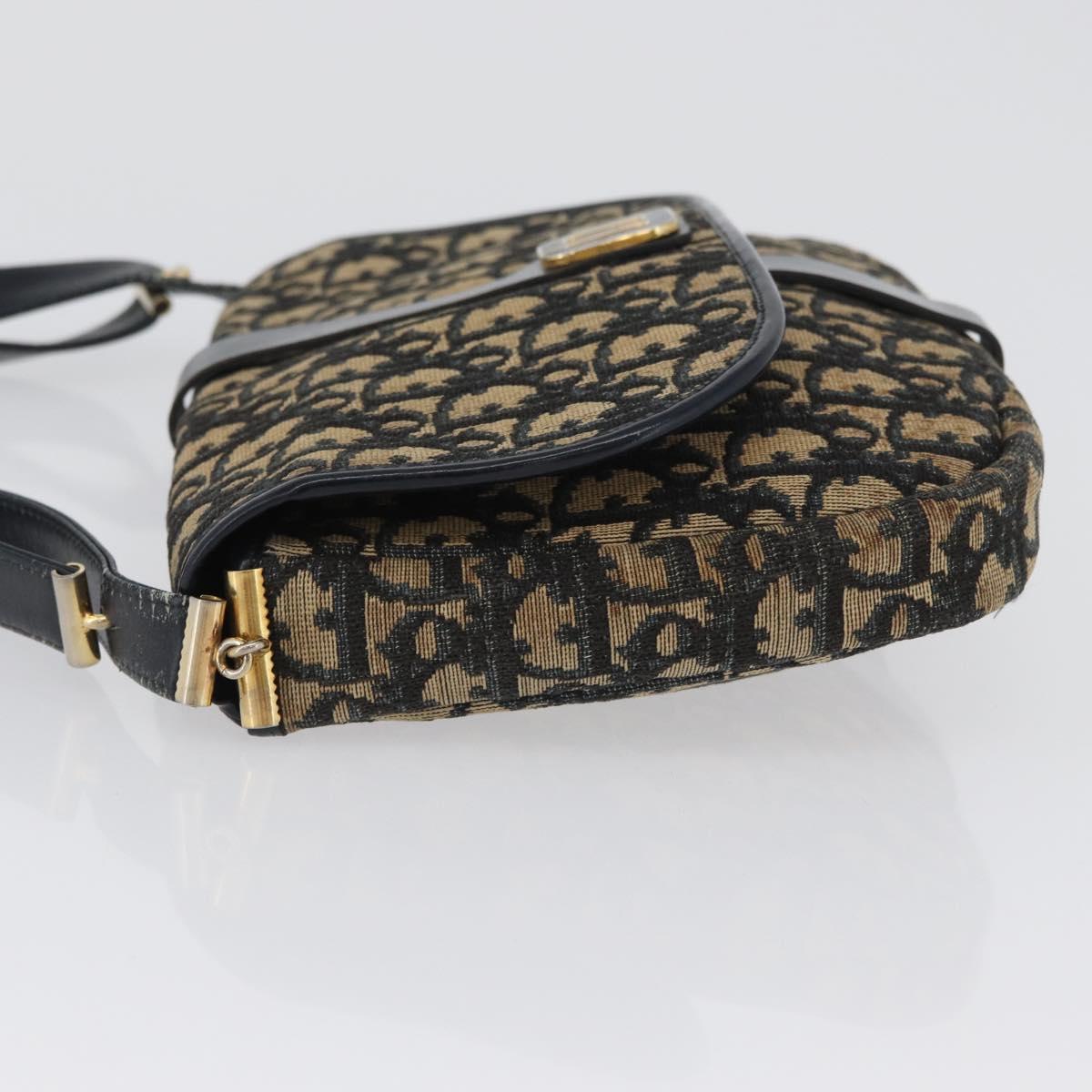 Christian Dior Trotter Canvas Shoulder Bag Navy Gold Auth 172525