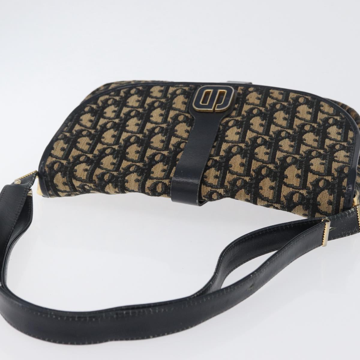 Christian Dior Trotter Canvas Shoulder Bag Navy Gold Auth 172525