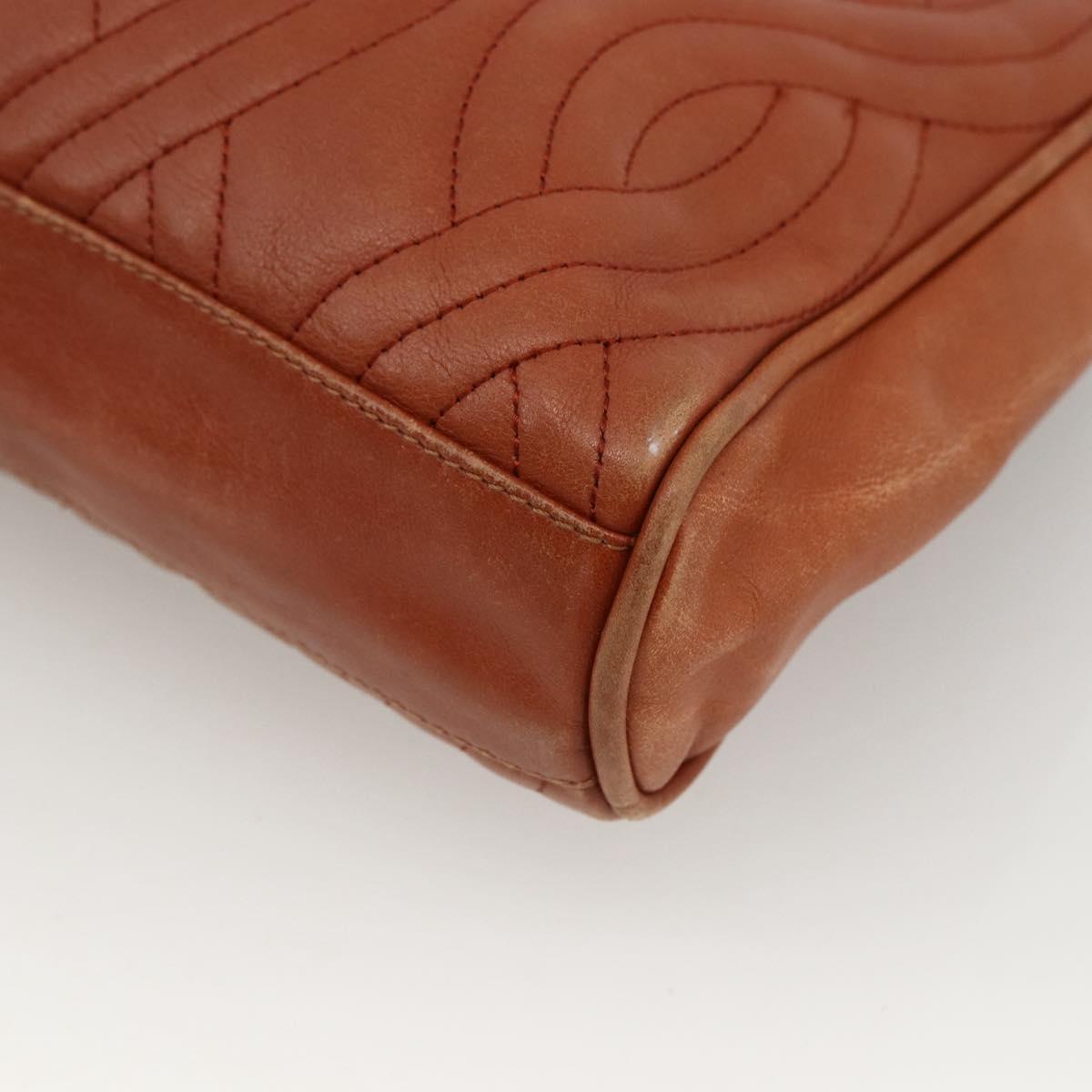 FENDI Macaroni Shoulder Bag Leather Brown Gold Auth 172526