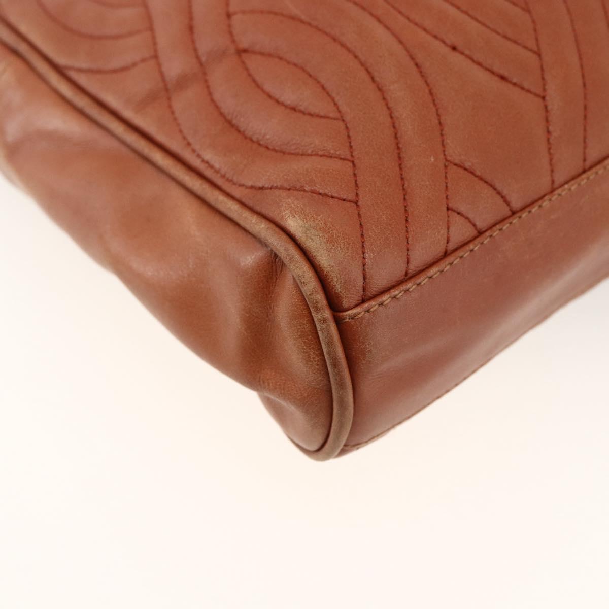 FENDI Macaroni Shoulder Bag Leather Brown Gold Auth 172526