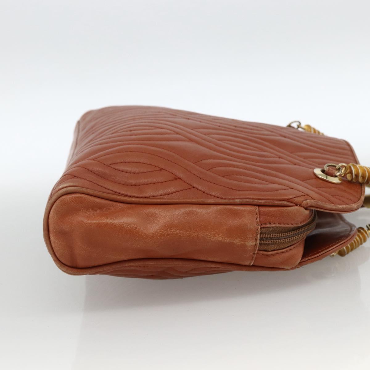 FENDI Macaroni Shoulder Bag Leather Brown Gold Auth 172526
