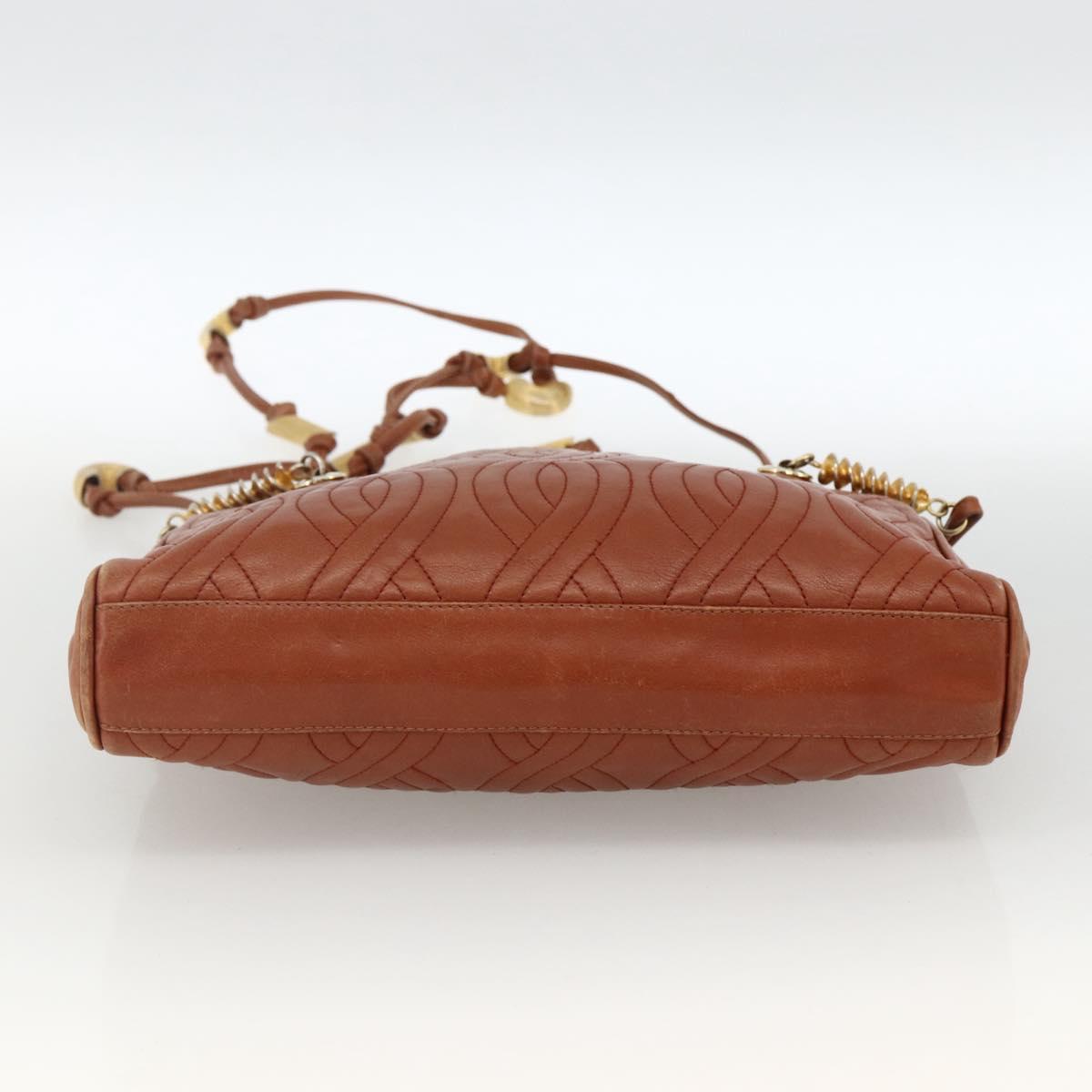 FENDI Macaroni Shoulder Bag Leather Brown Gold Auth 172526