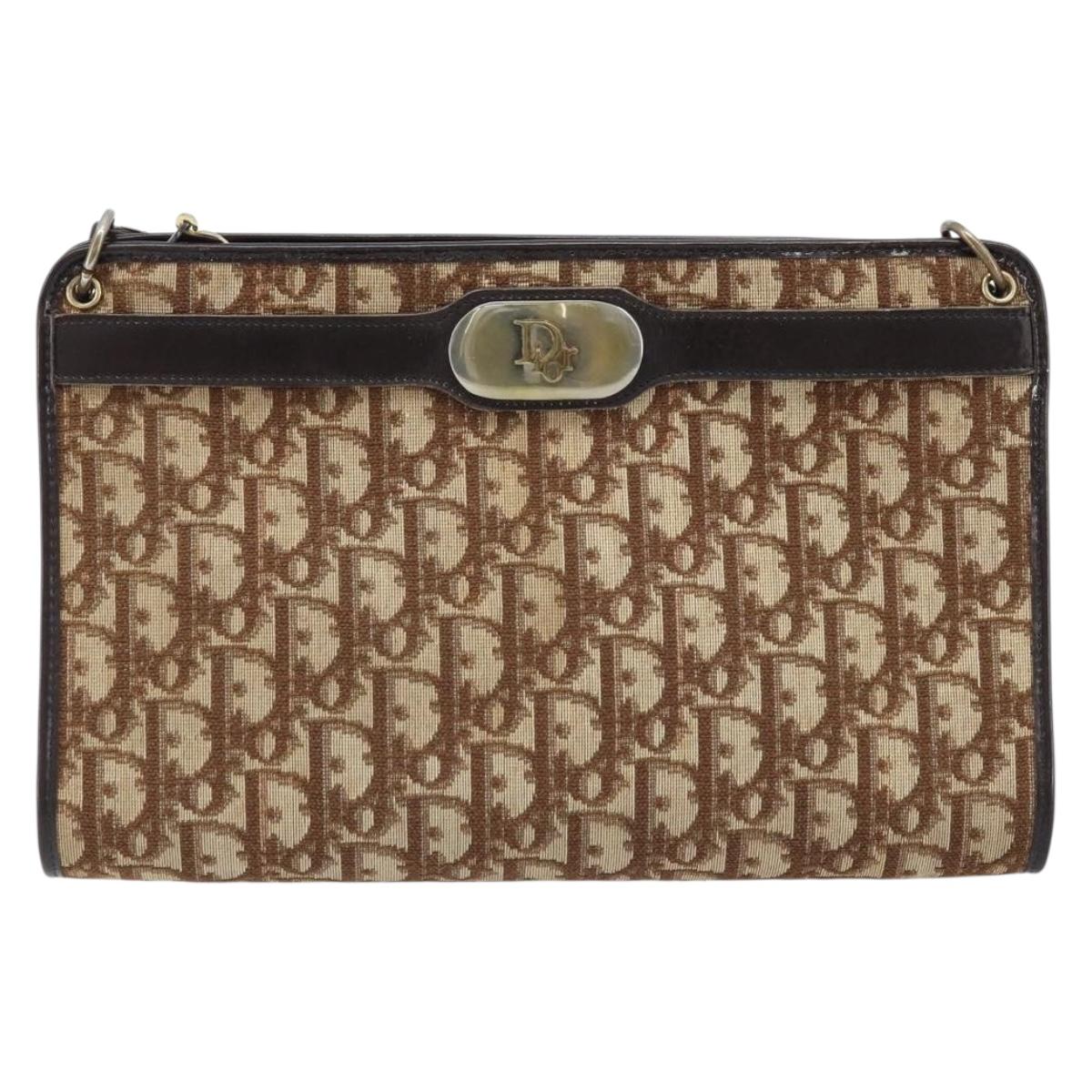 Christian Dior Trotter Canvas Shoulder Bag Beige Gold Auth 172528A