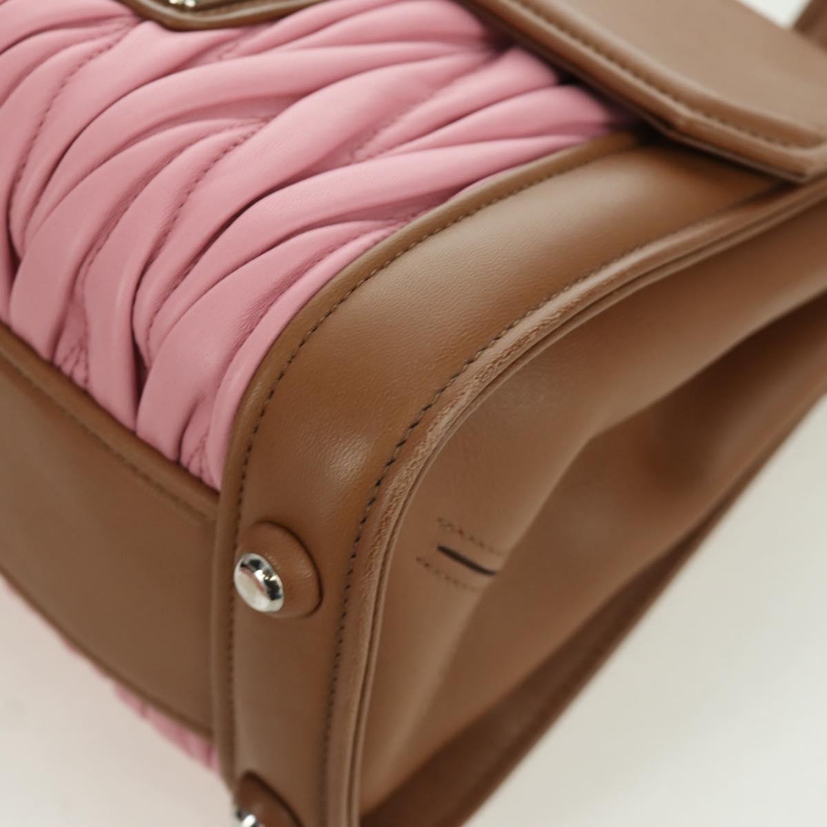Miu Miu Matelasse Hand Bag Leather 2way Pink Silver Auth 172533M