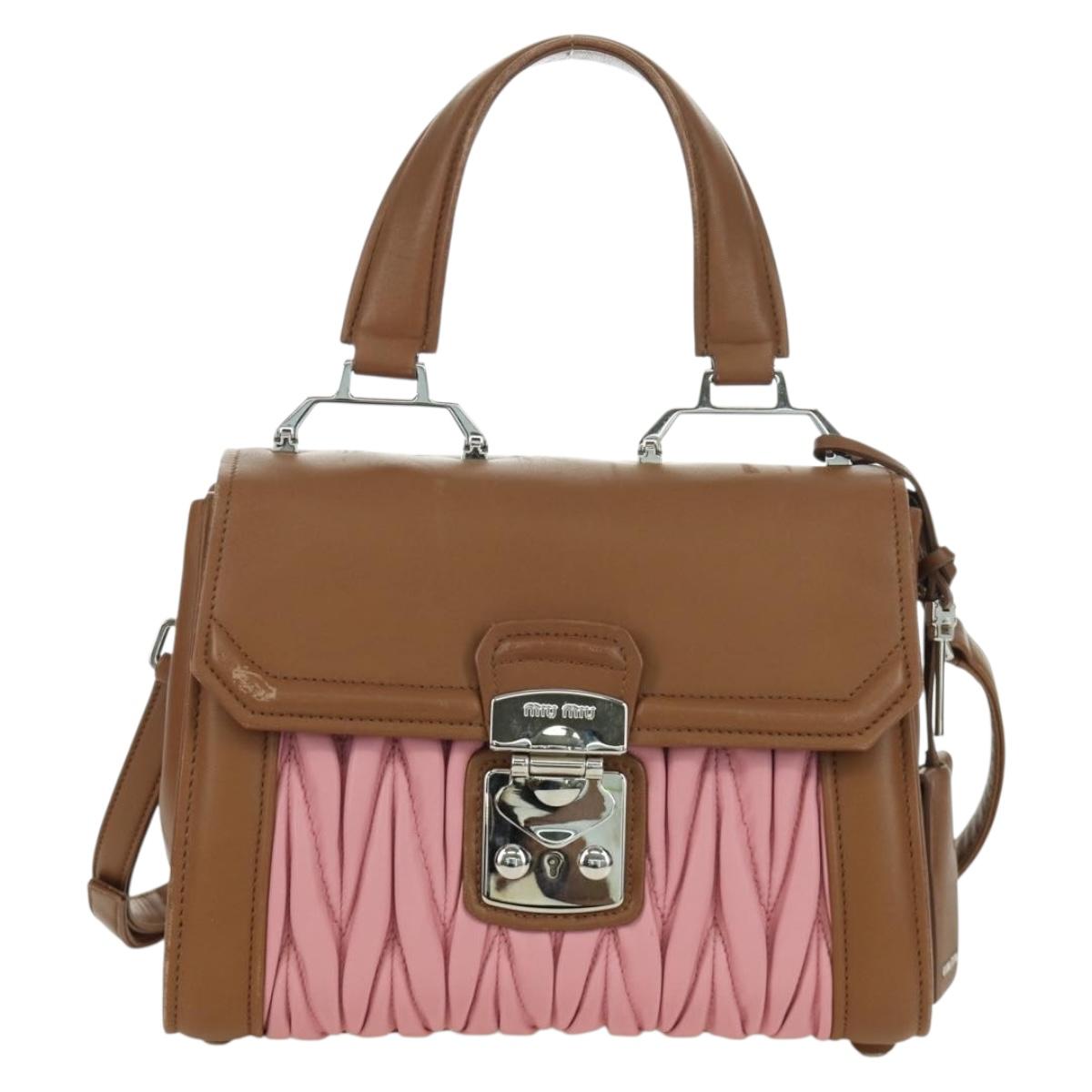 Miu Miu Matelasse Hand Bag Leather 2way Pink Silver Auth 172533M