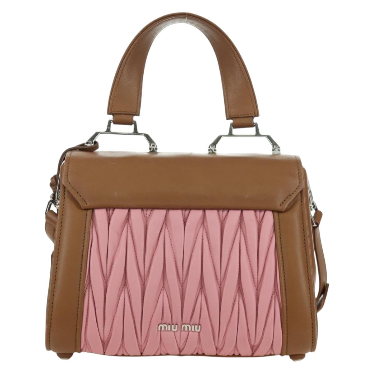 Miu Miu Matelasse Hand Bag Leather 2way Pink Silver Auth 172533M