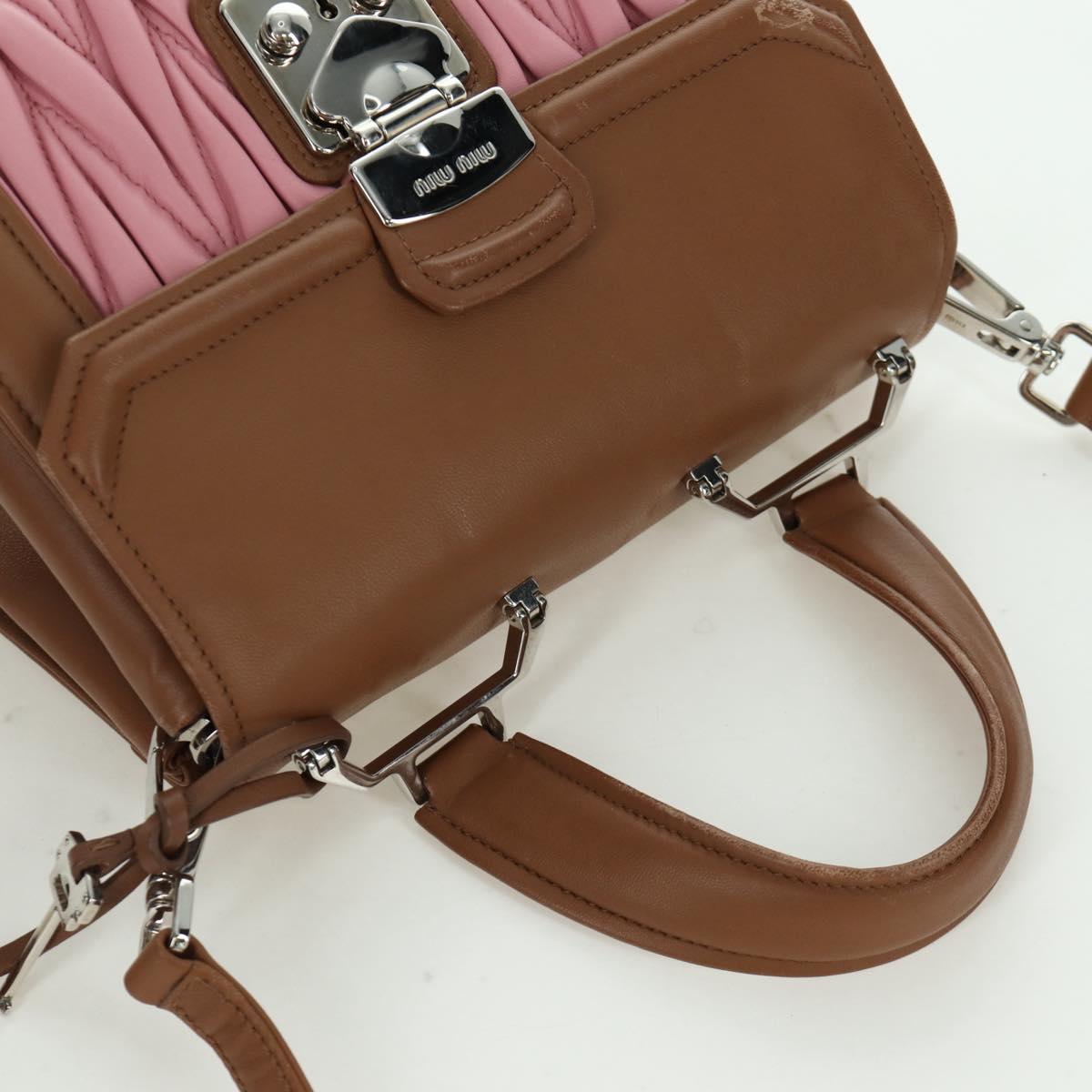 Miu Miu Matelasse Hand Bag Leather 2way Pink Silver Auth 172533M