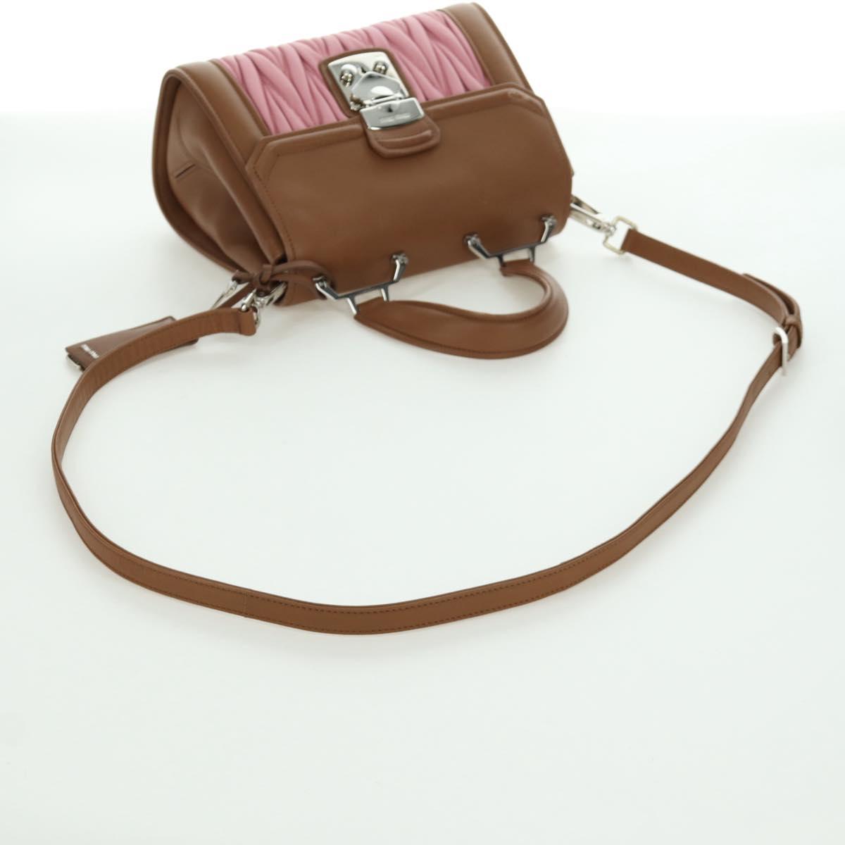 Miu Miu Matelasse Hand Bag Leather 2way Pink Silver Auth 172533M