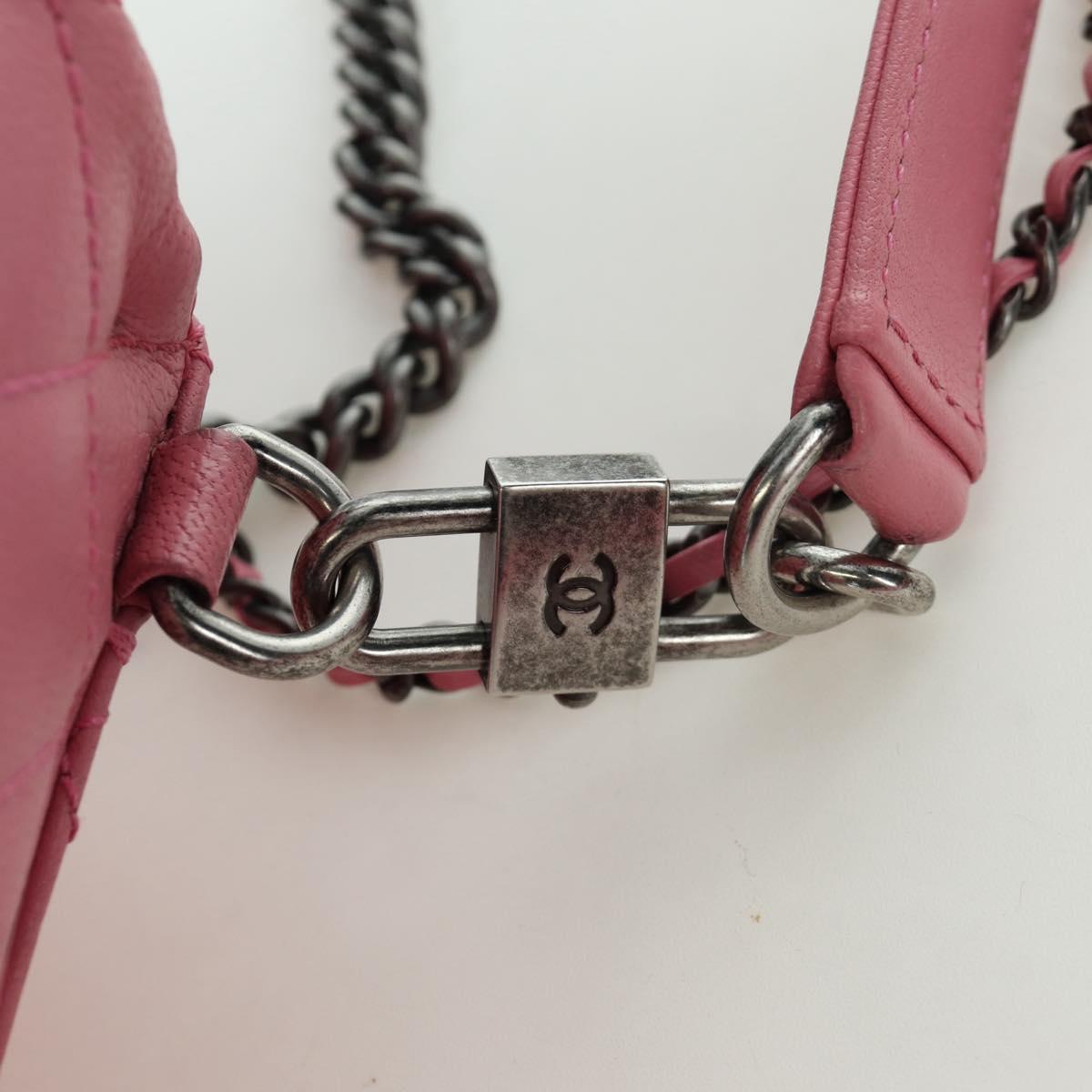 CHANEL Matelasse 22 Chain Bag Leather 2way Pink Silver CC Auth 172544SAM