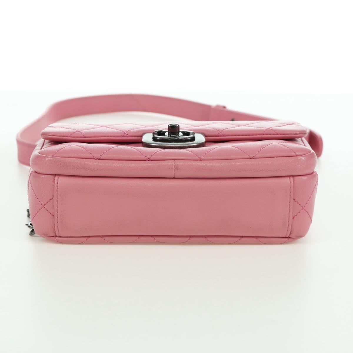 CHANEL Matelasse 22 Chain Bag Leather 2way Pink Silver CC Auth 172544SAM