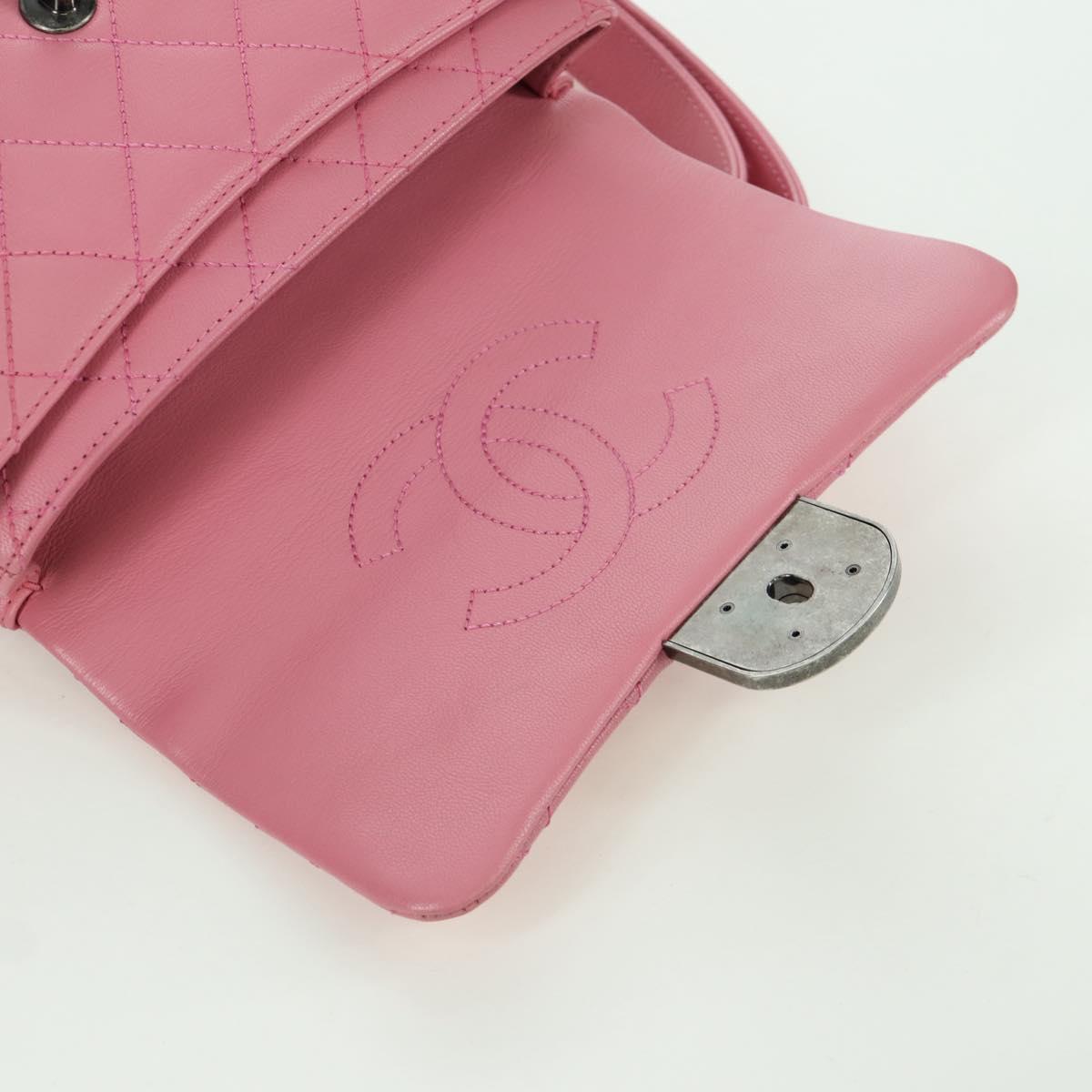 CHANEL Matelasse 22 Chain Bag Leather 2way Pink Silver CC Auth 172544SAM