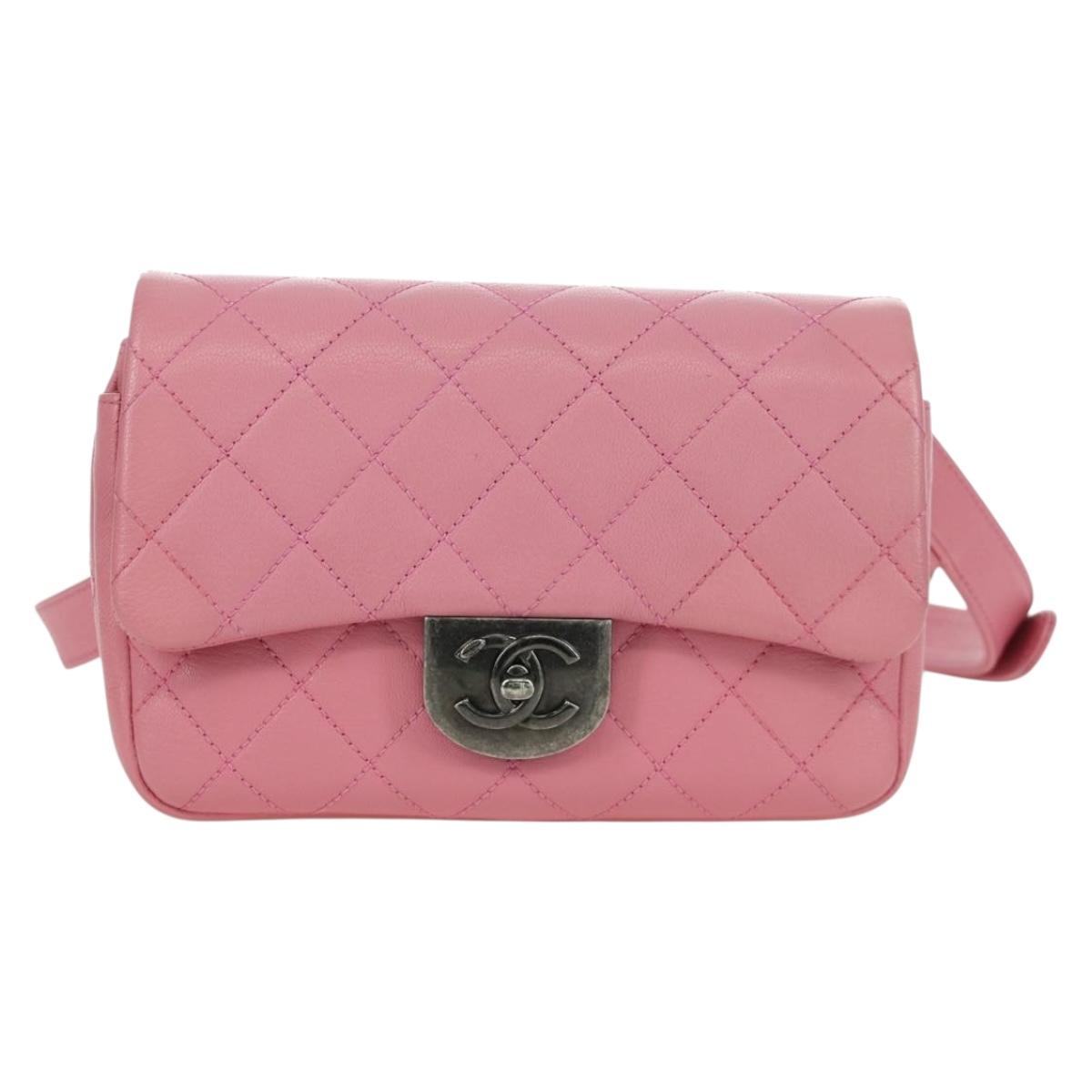 CHANEL Matelasse 22 Chain Bag Leather 2way Pink Silver CC Auth 172544SAM