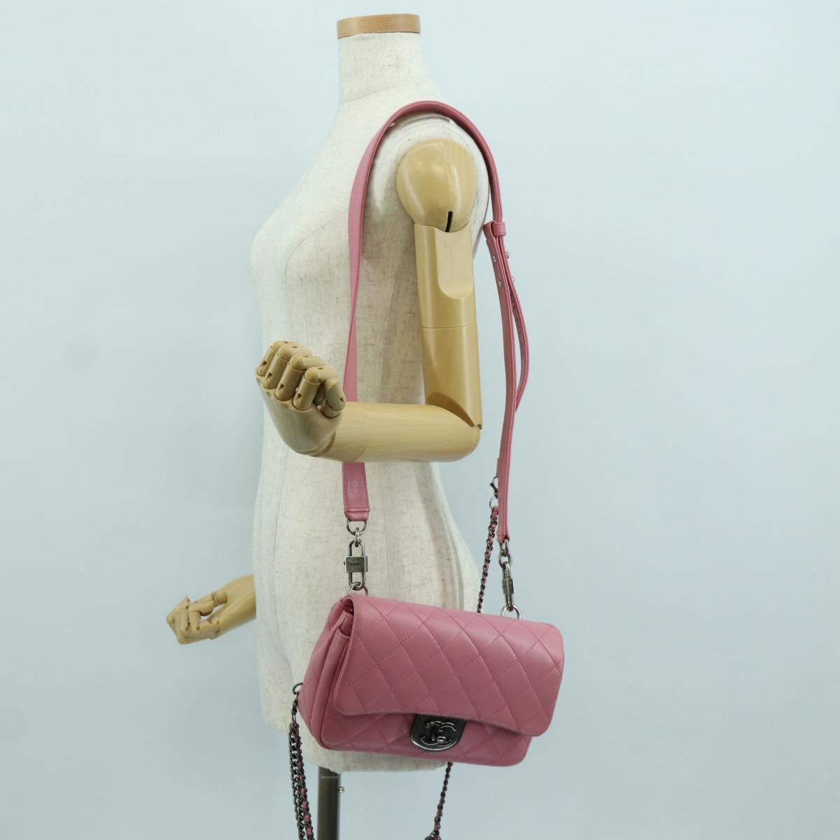 CHANEL Matelasse 22 Chain Bag Leather 2way Pink Silver CC Auth 172544SAM