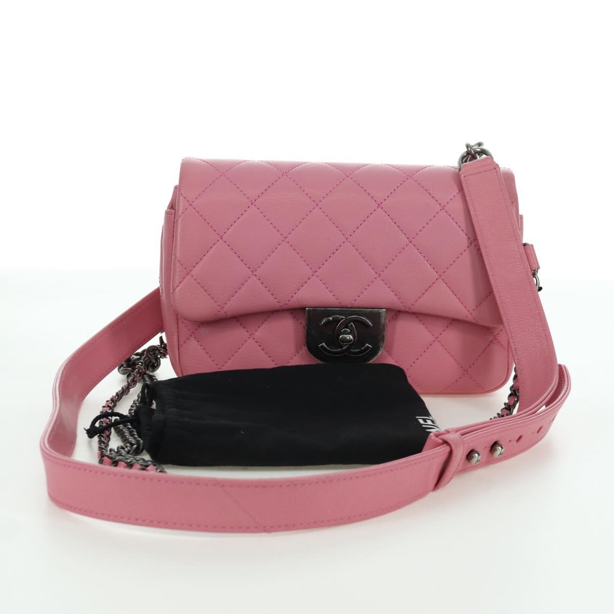 CHANEL Matelasse 22 Chain Bag Leather 2way Pink Silver CC Auth 172544SAM