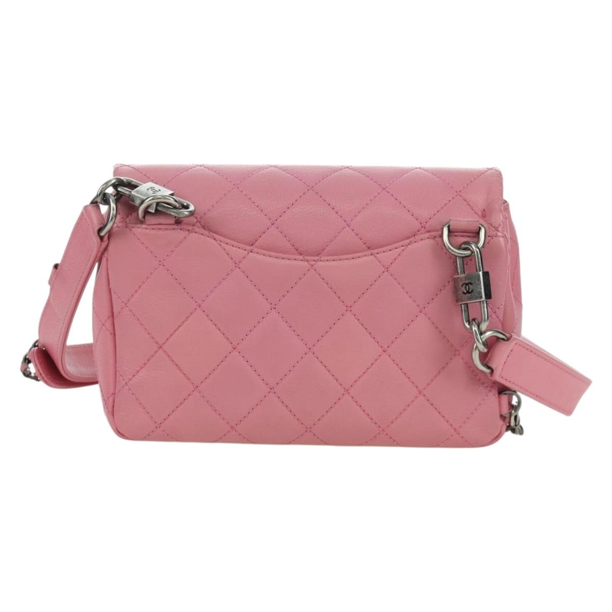 CHANEL Matelasse 22 Chain Bag Leather 2way Pink Silver CC Auth 172544SAM