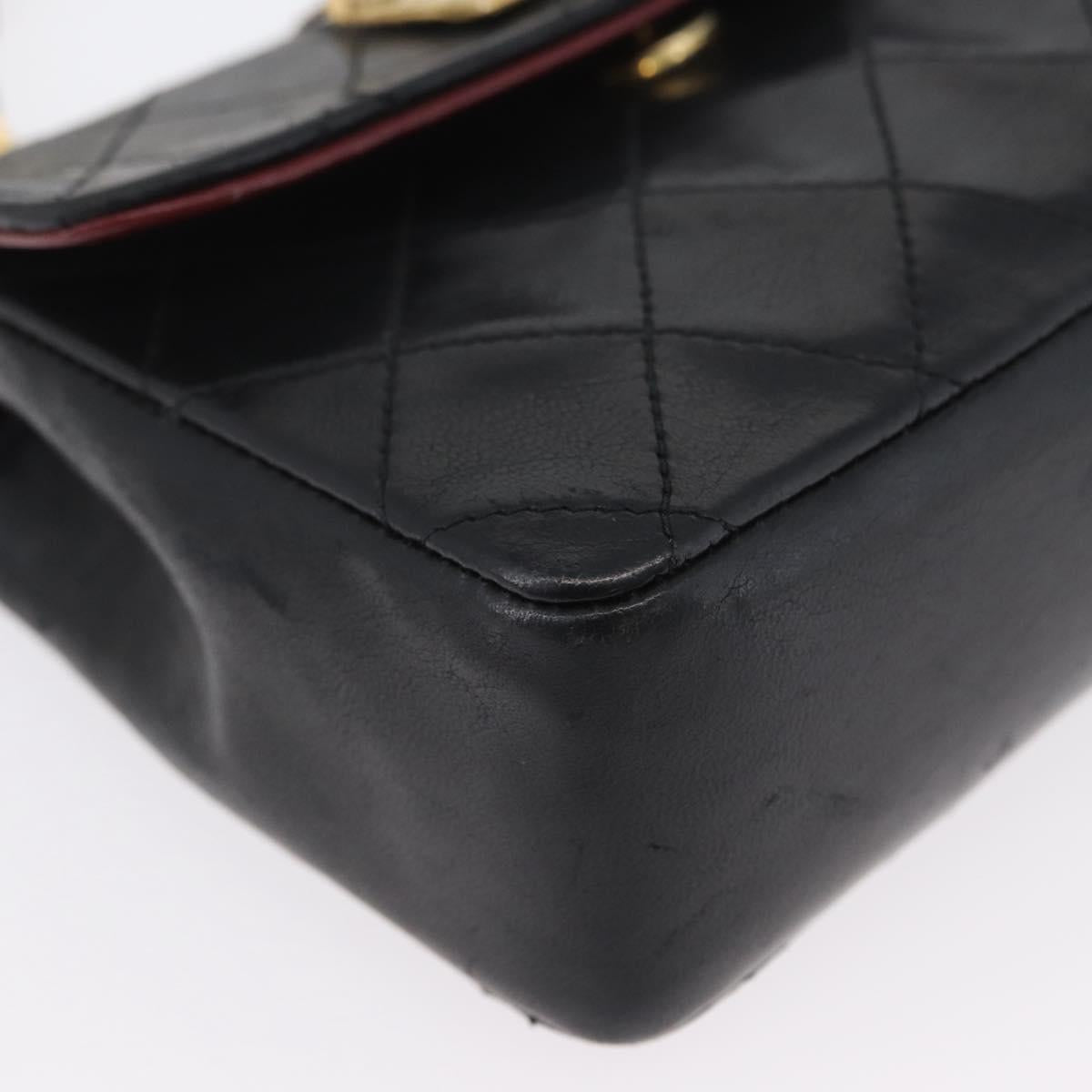CHANEL Matelasse Chain Shoulder Bag Lamb Skin Black Gold CC Auth 172545SAV