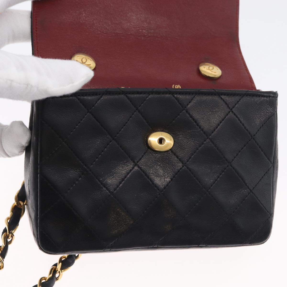 CHANEL Matelasse Chain Shoulder Bag Lamb Skin Black Gold CC Auth 172545SAV