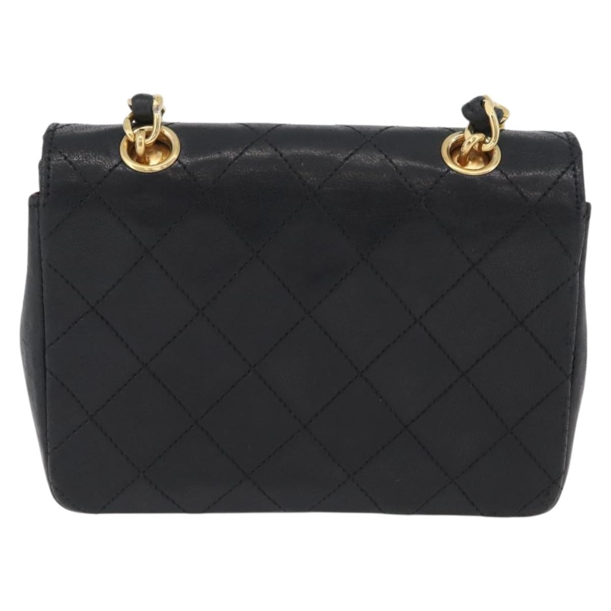 CHANEL Matelasse Chain Shoulder Bag Lamb Skin Black Gold CC Auth 172545SAV