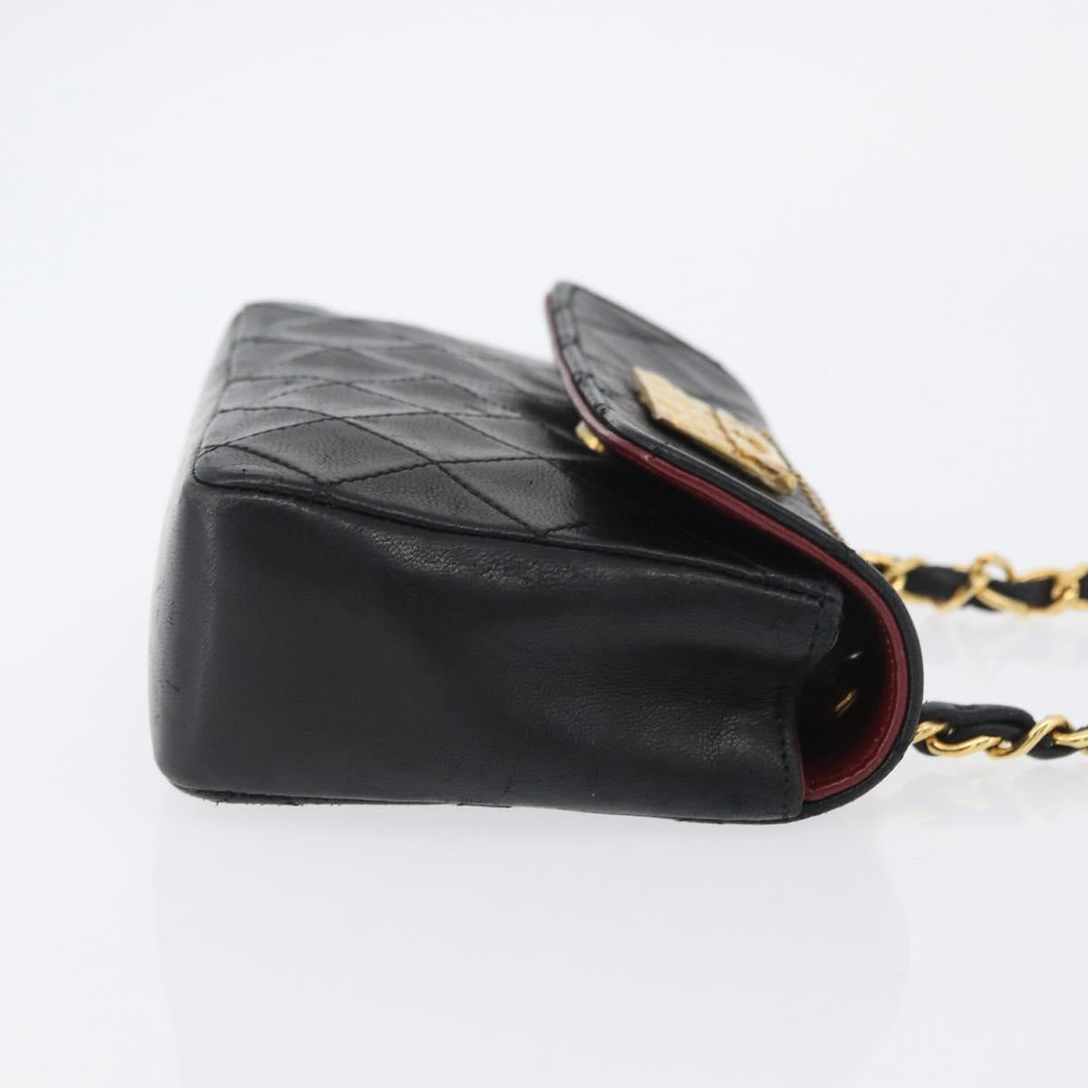 CHANEL Matelasse Chain Shoulder Bag Lamb Skin Black Gold CC Auth 172545SAV