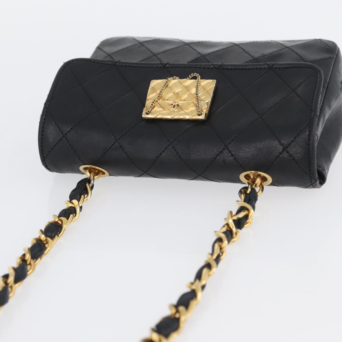 CHANEL Matelasse Chain Shoulder Bag Lamb Skin Black Gold CC Auth 172545SAV