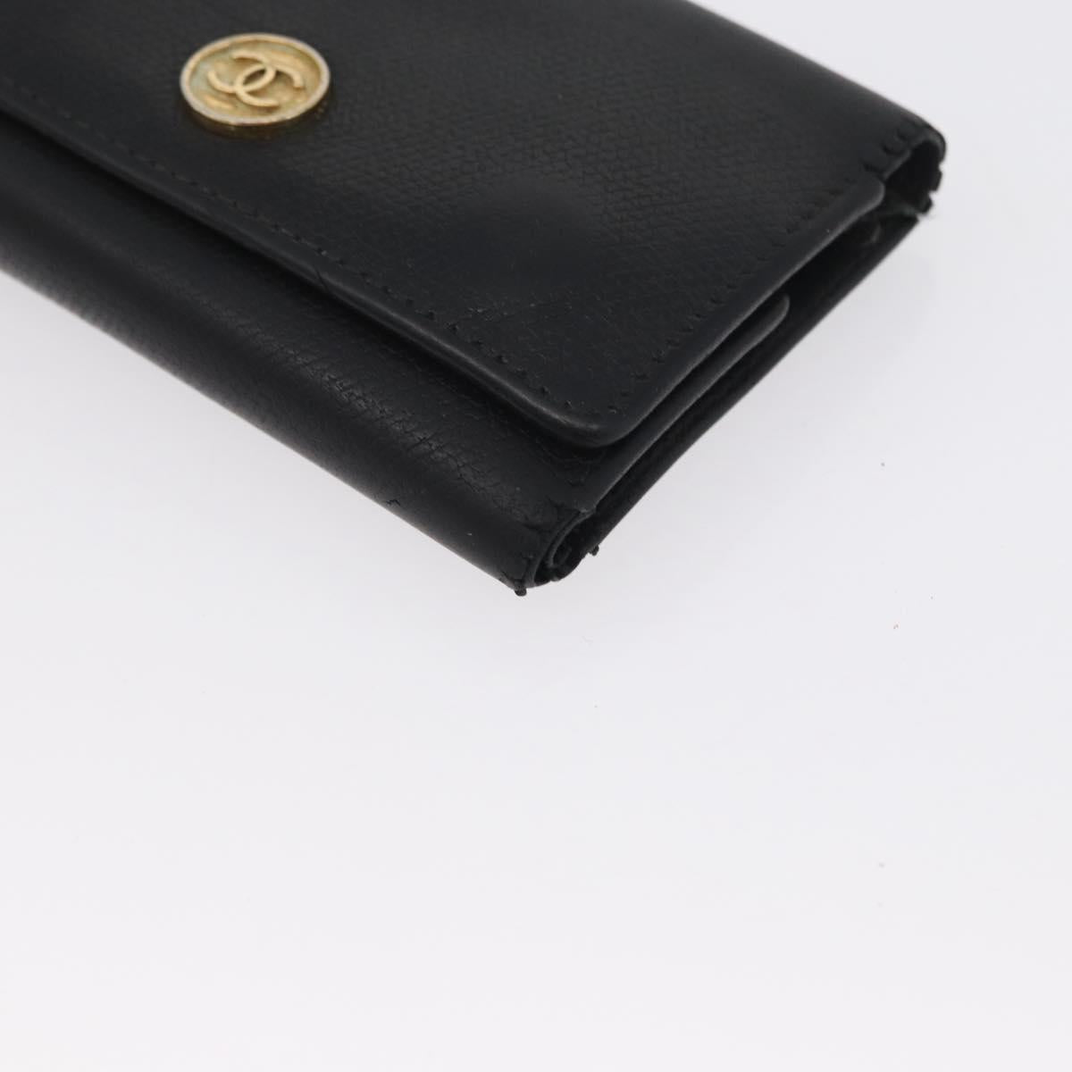 CHANEL Key Case Leather Black CC Auth 172555