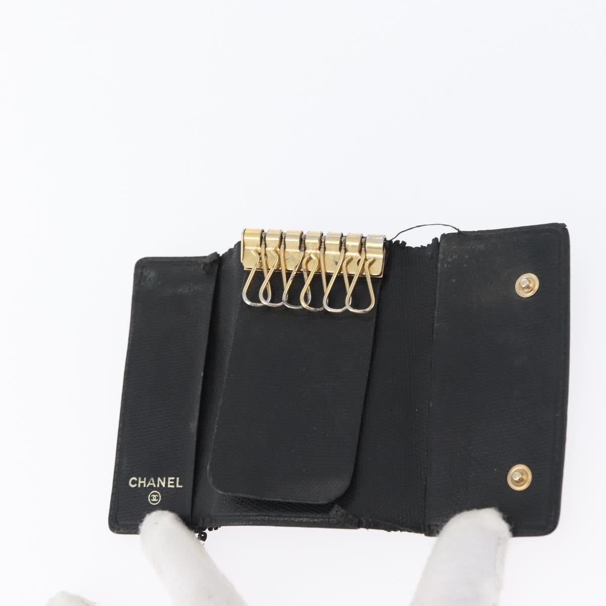 CHANEL Key Case Leather Black CC Auth 172555