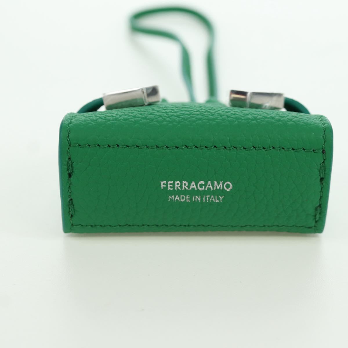 Salvatore Ferragamo Gancini Hugs Bag Charm Leather Green Silver Auth 172557M