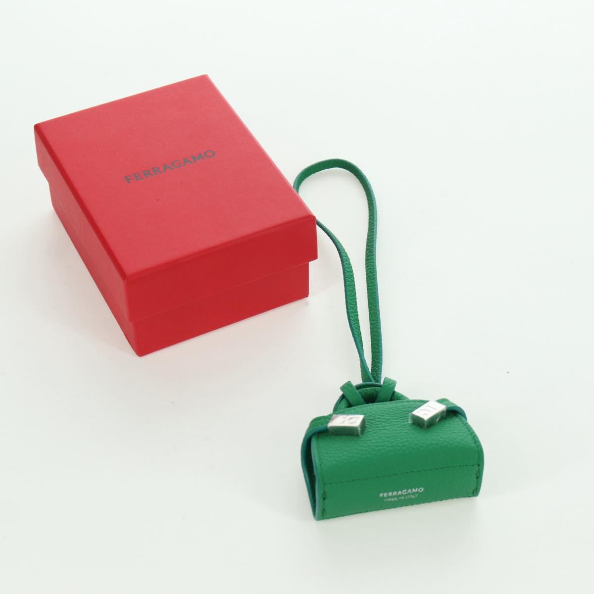 Salvatore Ferragamo Gancini Hugs Bag Charm Leather Green Silver Auth 172557M