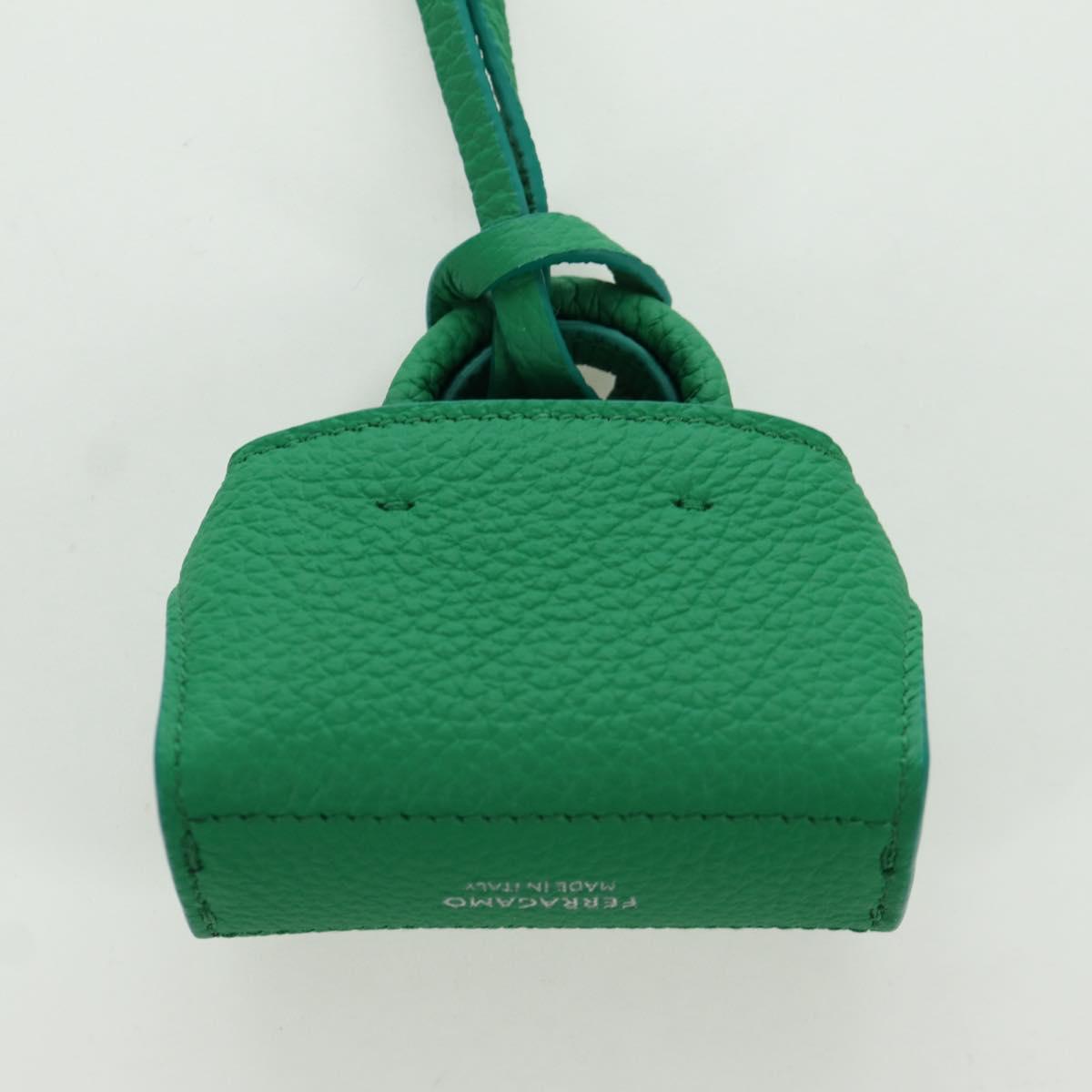 Salvatore Ferragamo Gancini Hugs Bag Charm Leather Green Silver Auth 172557M