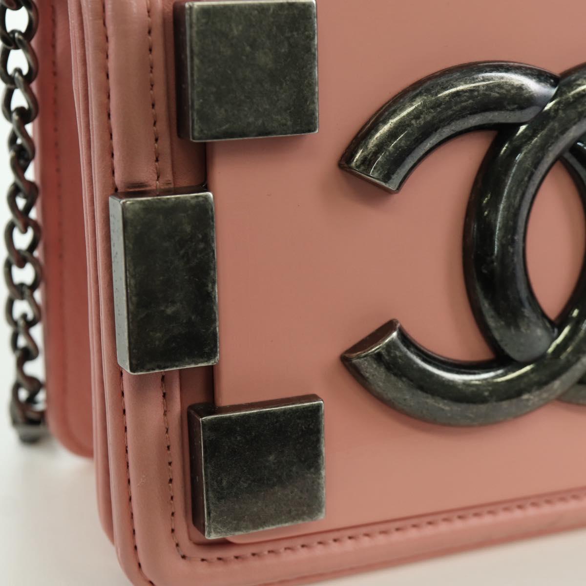CHANEL Matelasse Lego Boy Chain Shoulder Bag Lamb Skin Pink CC Auth 172559SAM