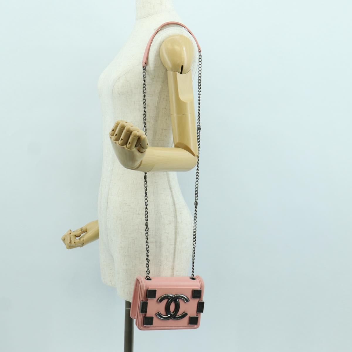 CHANEL Matelasse Lego Boy Chain Shoulder Bag Lamb Skin Pink CC Auth 172559SAM
