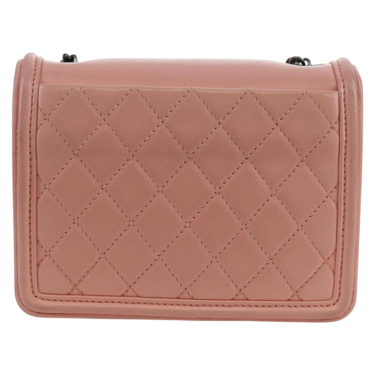 CHANEL Matelasse Lego Boy Chain Shoulder Bag Lamb Skin Pink CC Auth 172559SAM