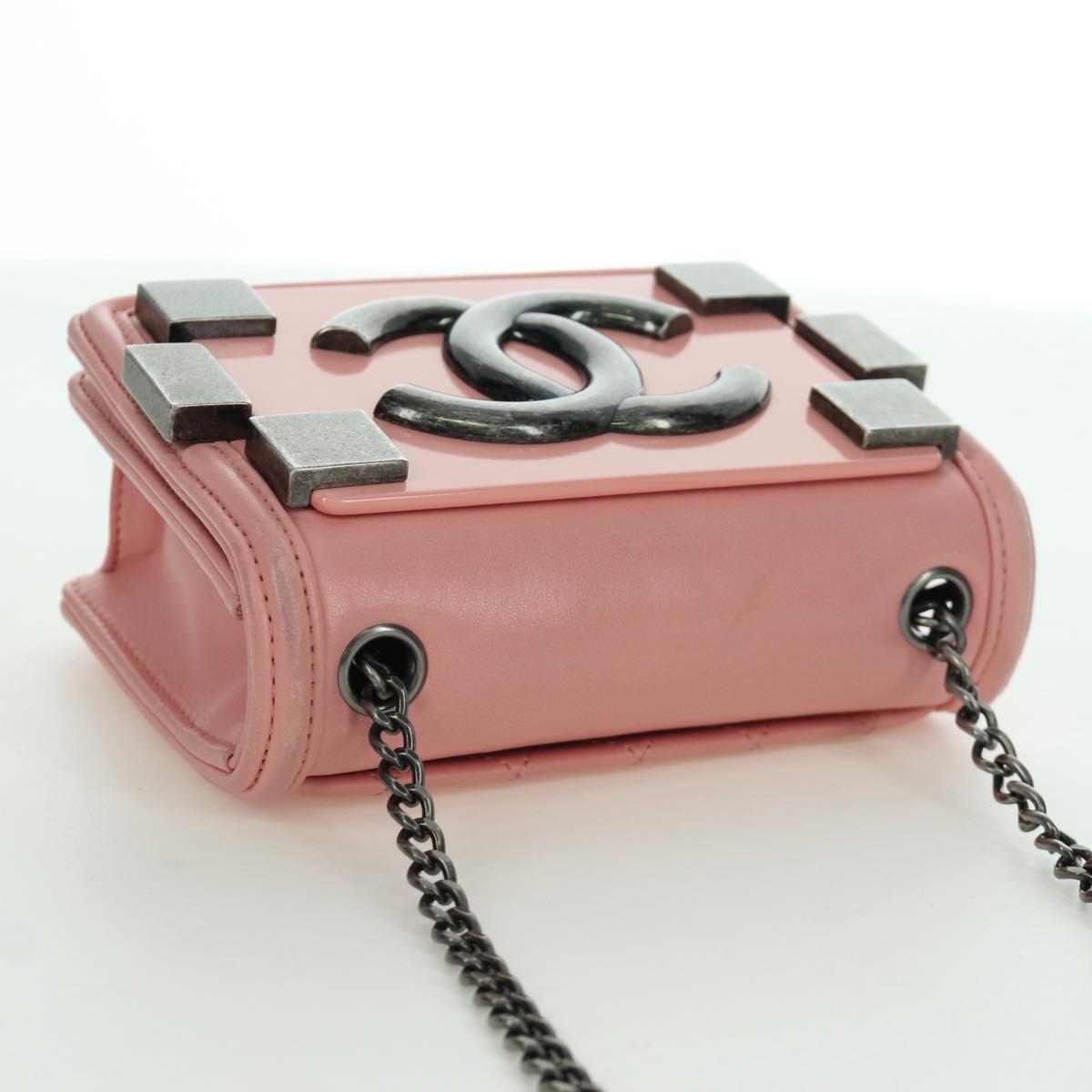 CHANEL Matelasse Lego Boy Chain Shoulder Bag Lamb Skin Pink CC Auth 172559SAM