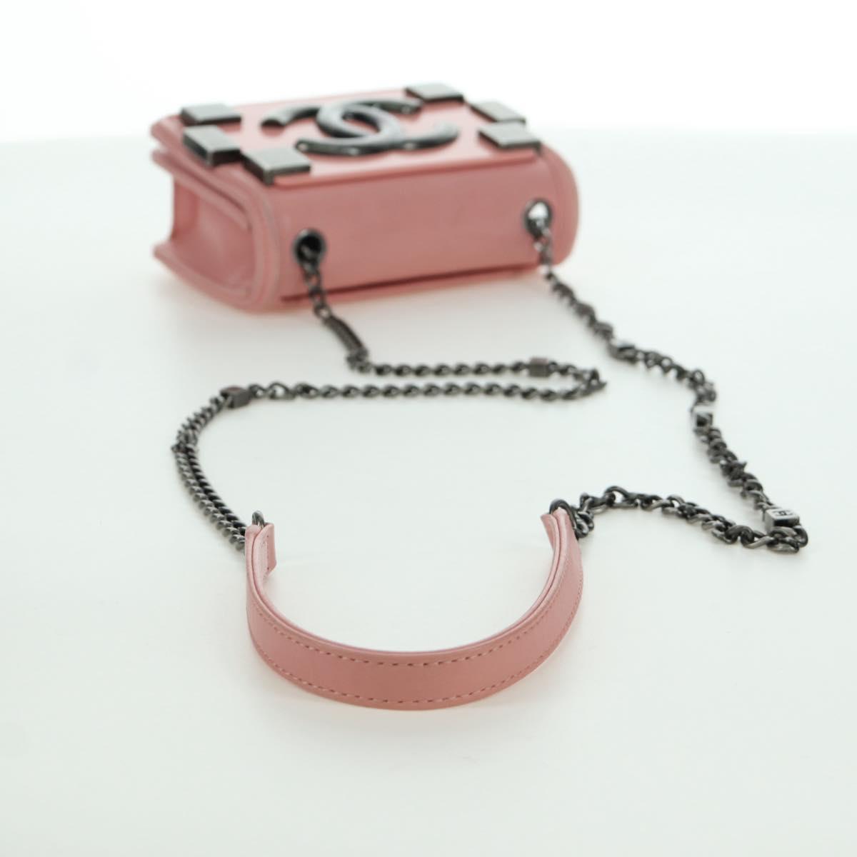 CHANEL Matelasse Lego Boy Chain Shoulder Bag Lamb Skin Pink CC Auth 172559SAM